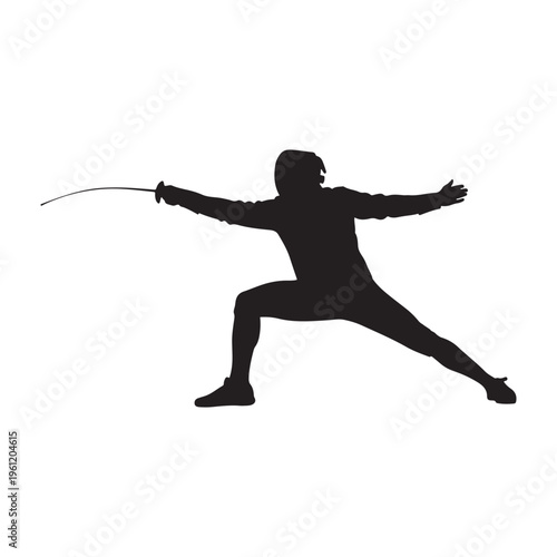 Lunge Fencing Silhouette. Athlete extending fully to reach opponent during a match.
