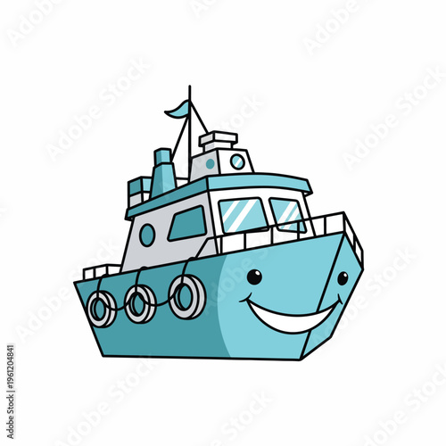 Smiling cartoon boat with blue color.
