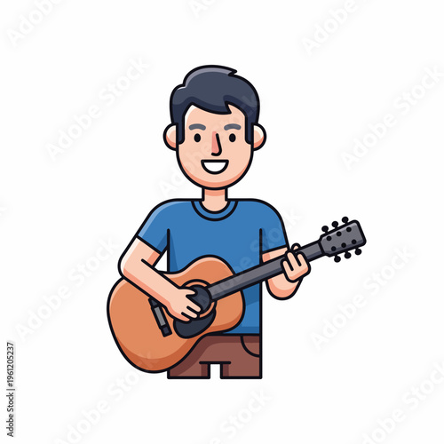 Young man playing acoustic guitar.