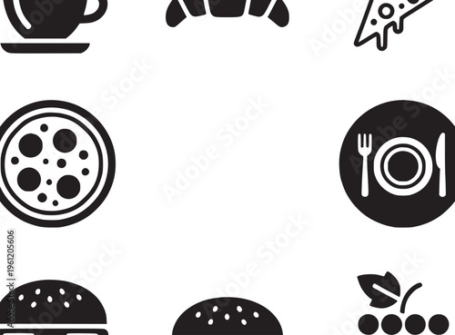 Food icons with utensils and dishes.