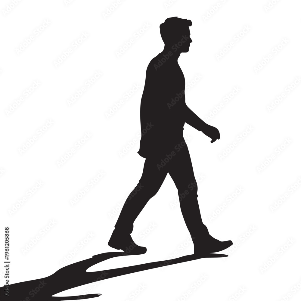 Fototapeta premium A man is depicted walking forward casting a long shadow presented as a striking silhouette
