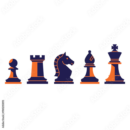 Chess pieces in a row.