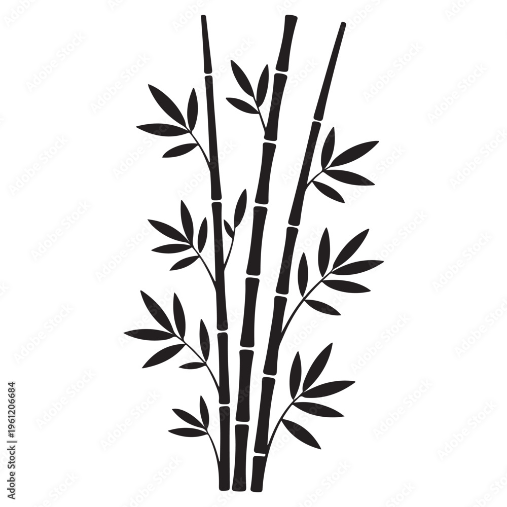 Fototapeta premium A striking black silhouette of bamboo stalks and leaves against a light background silhouette