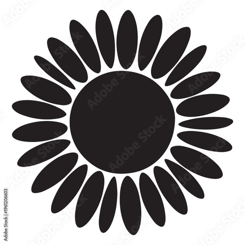 A striking black sunflower design with detailed petals and a central disc a silhouette