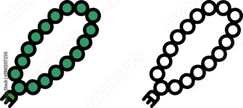 Green Prayer Beads Tasbih Outline Illustration