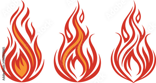 Three orange and red flame decals on white background flames fire stickers