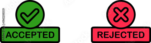 Accepted and Rejected Button Icons with Symbols