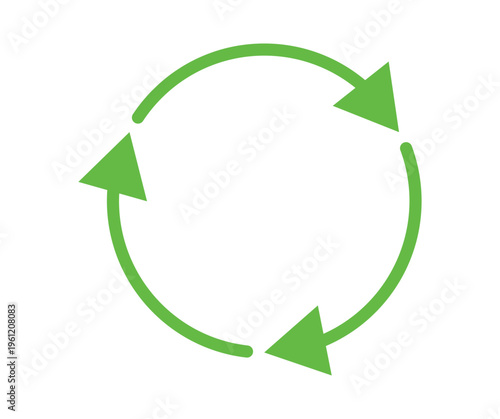 Green circular arrows symbol representing recycling process and sustainable life cycle. Circular economy loops elements vector design.