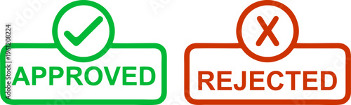 Approved and Rejected Stamp Icons with Checkmark and Cross