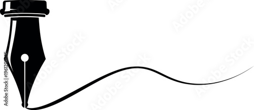 Black fountain pen nib writing with ink flow