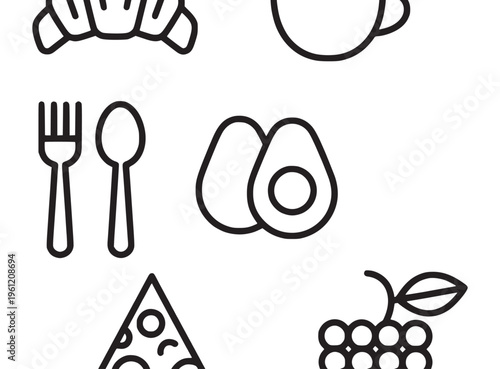 Food icons line art style graphics.