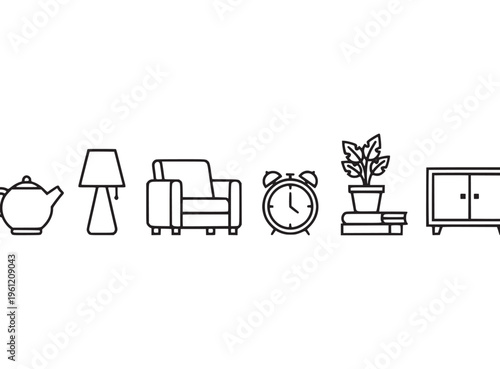 Lineup of household furniture and decor.