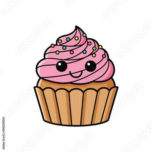 Colorful cartoon cupcake with pink frosting 2.