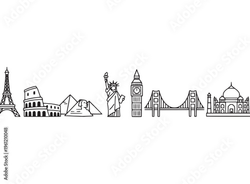 Famous landmarks of the world icons.