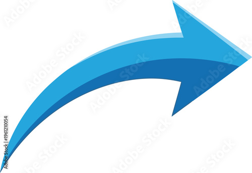 Blue curved arrow illustration showing rightward flow or turn