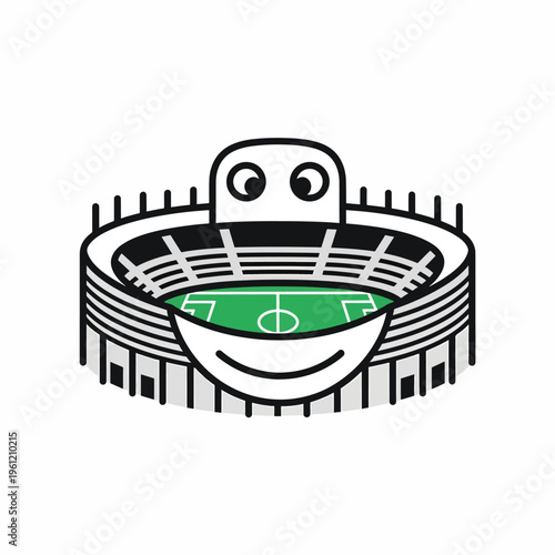 Cartoon soccer stadium with face.