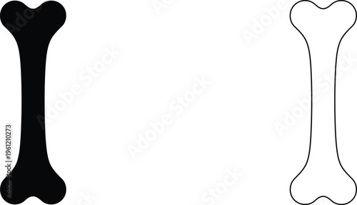 Minimalist dog bone vector icons, black silhouette and thin line outline bone set, pet food and veterinary medicine graphic elements