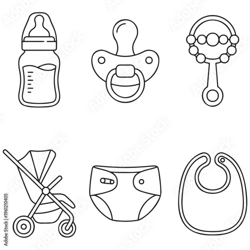 Baby bottle pacifier rattle stroller diaper bib line