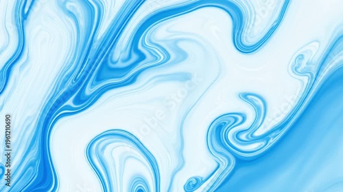 Blue liquid swirling in white liquid, abstract background