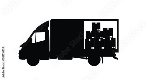 Black silhouette of a delivery truck loaded with stacked boxes silhouette
