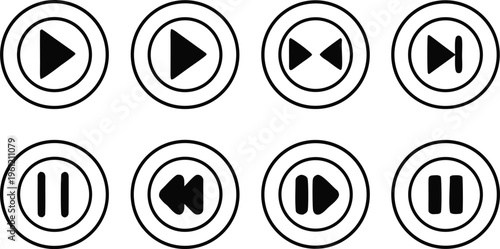 Black and white player control play pause rewind fast forward