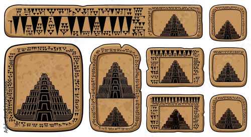 Sumerian Cuneiform Tablet Borders and Mesopotamian Symbolic Vector Frames