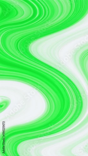Green liquid swirling in white liquid, abstract background