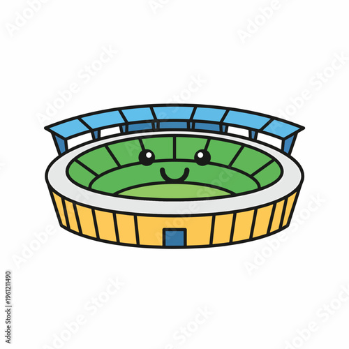 Cartoon stadium with smiling face.