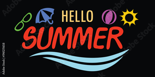 colorful hello summer typography design.