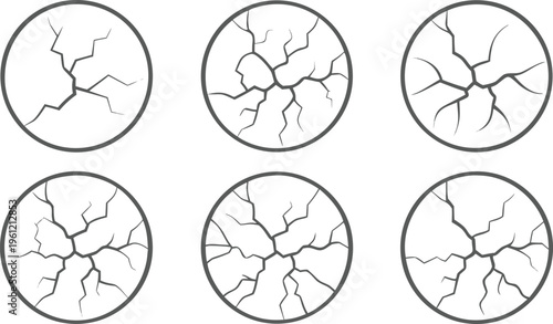 Cracked surface patterns in circles cracks fractures broken damaged