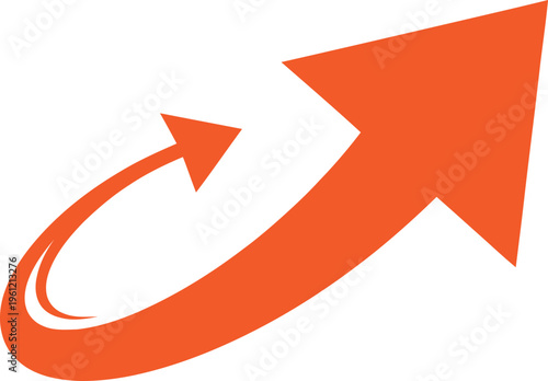 Orange curved arrow with inner arc pointing upwards right