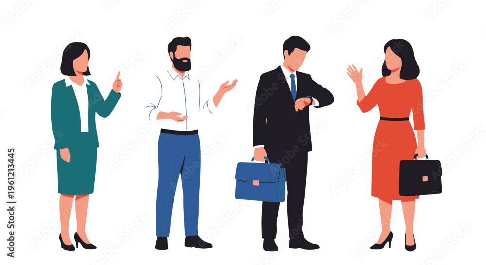 Fototapeta premium Business People Standing in a Line Having Discussions and Managing Time at Work