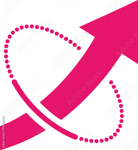 Pink curved arrow with dotted arc indicating sustained upward trend