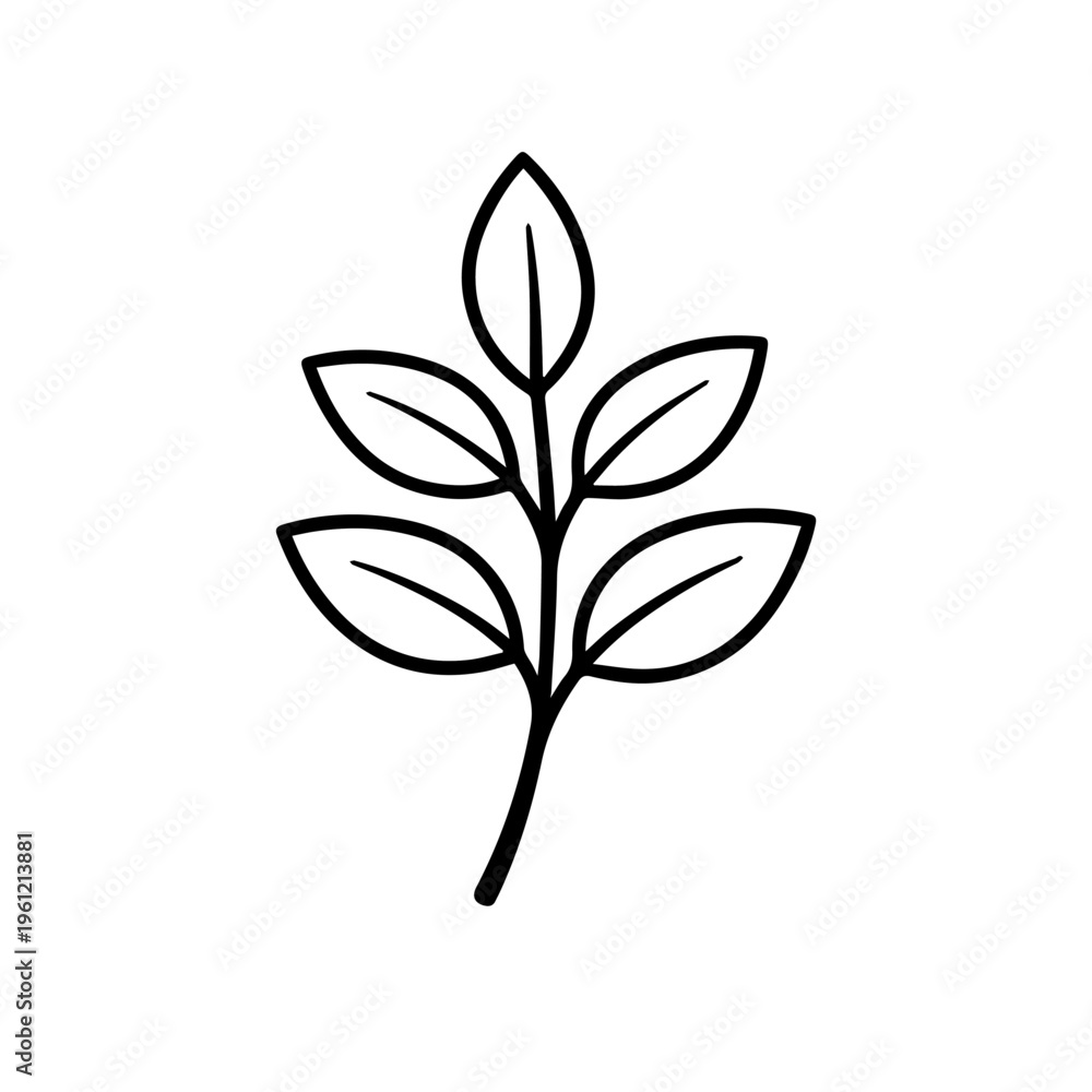 Obraz premium Botanical Leaf Icon - Minimalist Line Art Outline Icon Vector Isolated Nature Symbol.