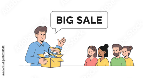 Sale announcement, shopping discount, big sale banner, customer attraction, retail promotion