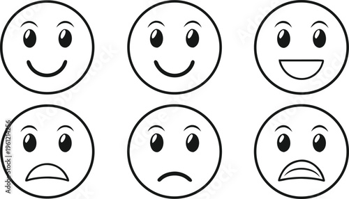 Black and white facial expression set with six emotive faces facial expressions smiling faces