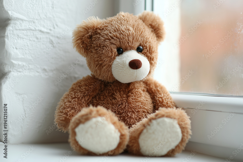 Obraz premium Teddy bear sitting on a window sill during daytime