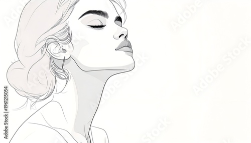 A monochromatic illustration of a woman's face, eyes closed, head tilted back