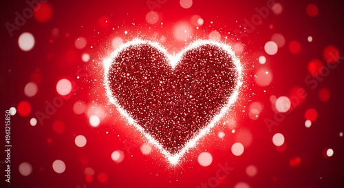 Glowing red heart against a blurred red background with bokeh lights, love concept