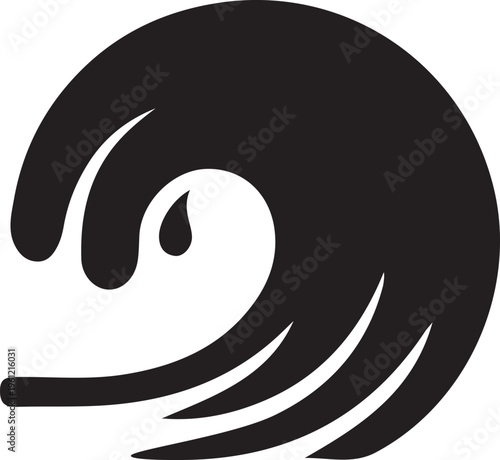 Black silhouette of ocean wave with water drop vector icon