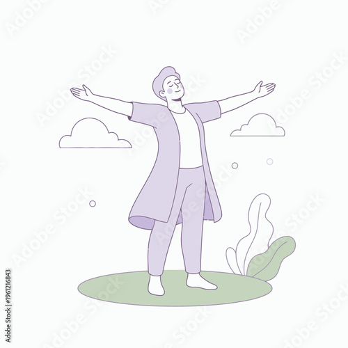 Person with arms outstretched embracing freedom and nature.