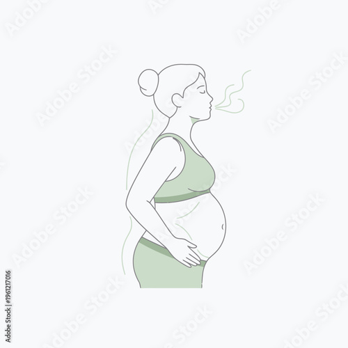 Pregnant Woman Breathing Deeply and Relaxing.