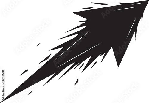 Black jagged arrow silhouette pointing upwards right