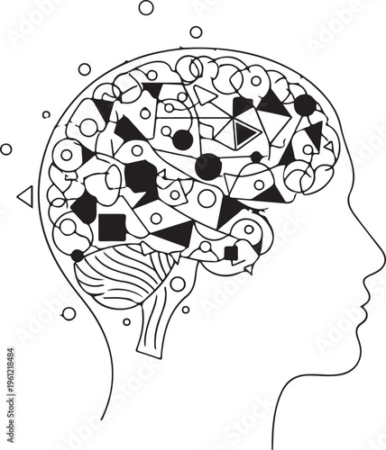 A creative mind filled with geometric shapes and patterns