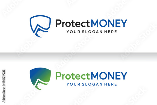 Money Protection Shield Logo Icon, Secure Finance Insurance Banking Symbol Design