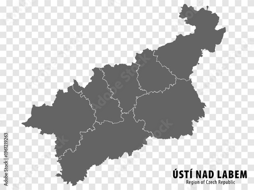 Blank map of Usti nad Labem Region. High quality map Usti nad Labem Region with municipalities on transparent background for your web site design, app, UI. Czech Republic. EPS10.