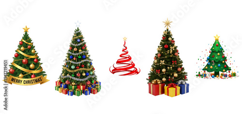 Christmas trees with decorations and presents