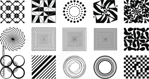 Large set of black abstract icons featuring minimalist line art faces geometric shapes organic leaf silhouettes and modern aesthetic symbols on white background