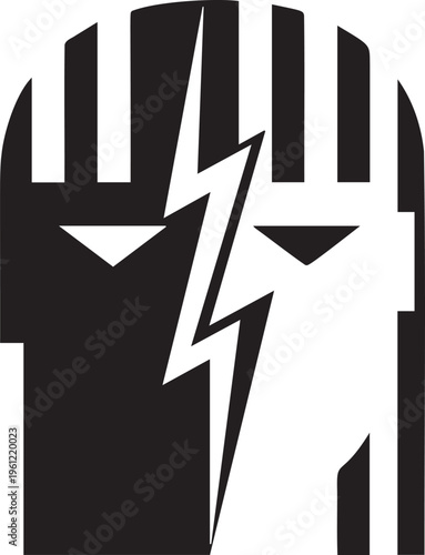 Abstract lightning bolt totem mask silhouette for graphic design art.