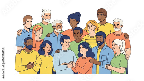 Diverse Community People Standing Together Unity Inclusion Teamwork Support Illustration